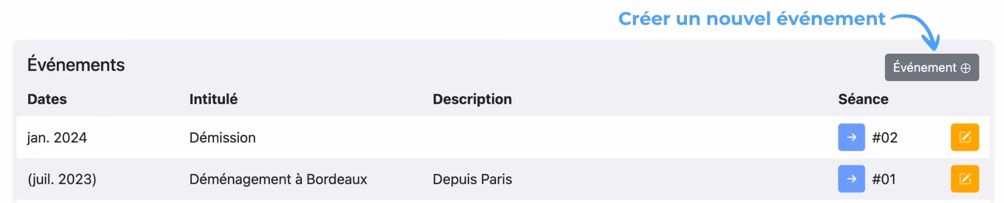 Ajouter un événement à un compte-rendu, étape 1