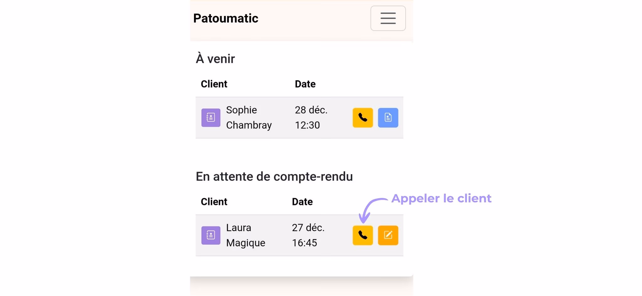 Appeler un client en retard, étape 1