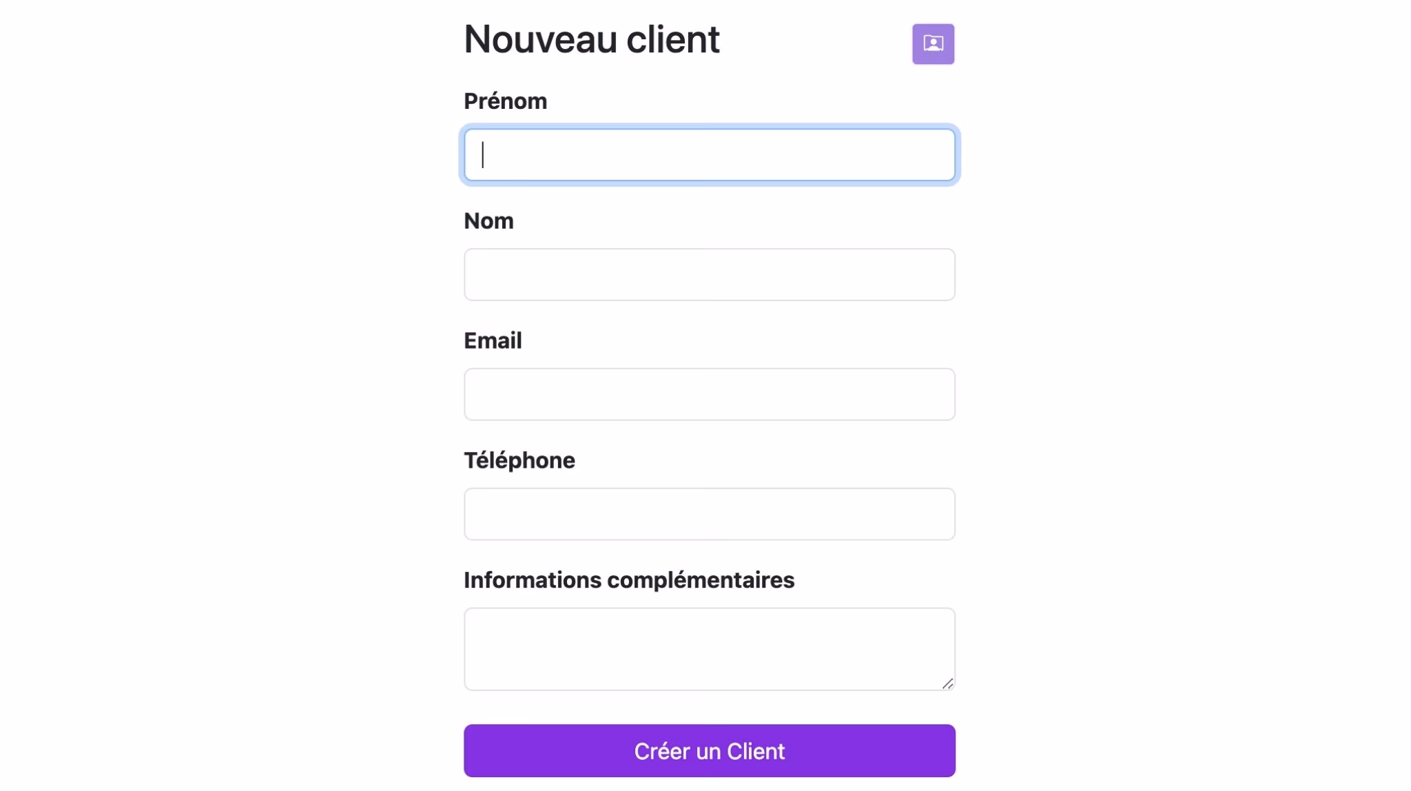 Créer un nouveau client