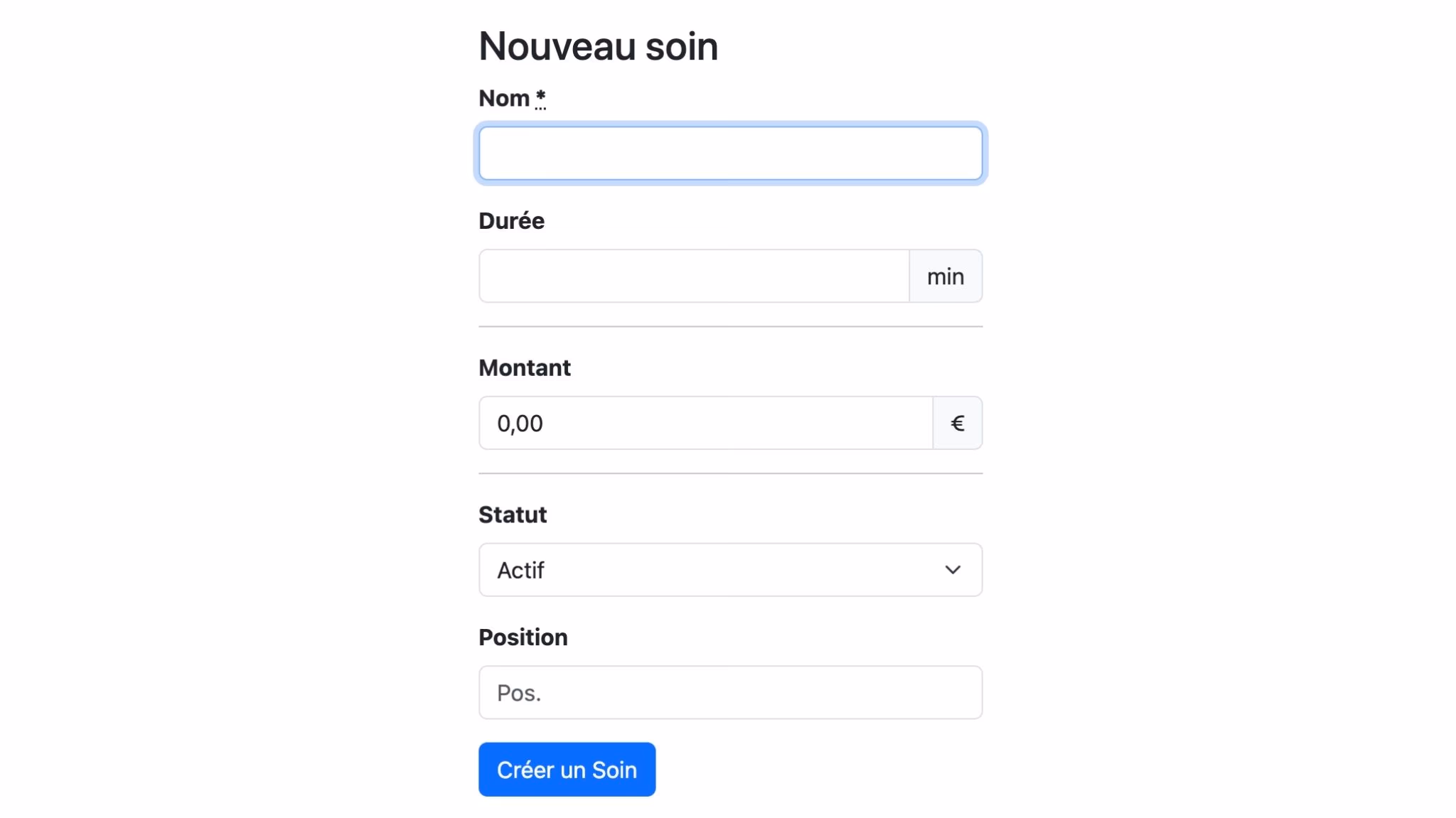 Créer un nouveau soin