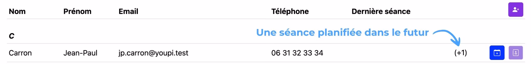 Créer une nouvelle séance, étape 2