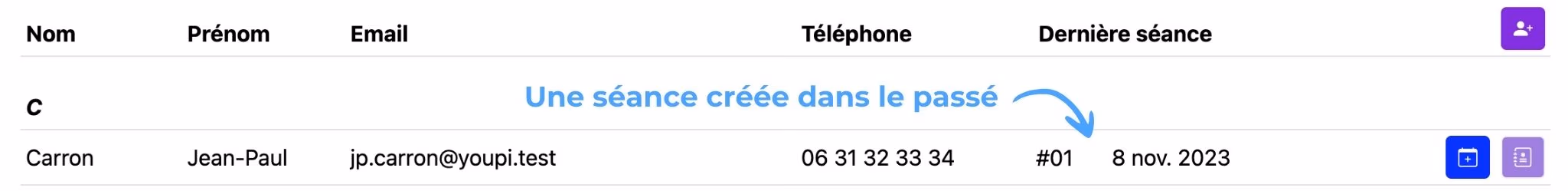 Créer une nouvelle séance, étape 3