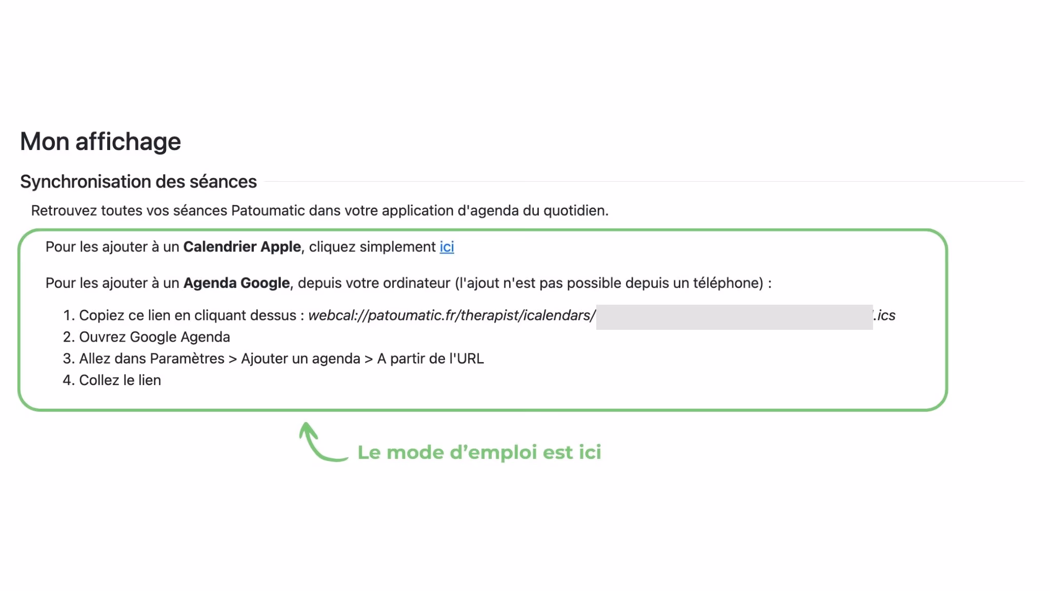 Importer ses séances dans son agenda Google ou Apple