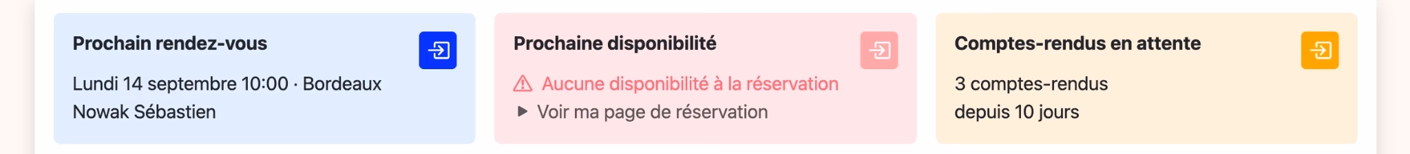 Les cartes de prochaines actions de la vue "Activité"