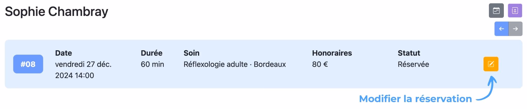 Modifier une réservation, étape 1
