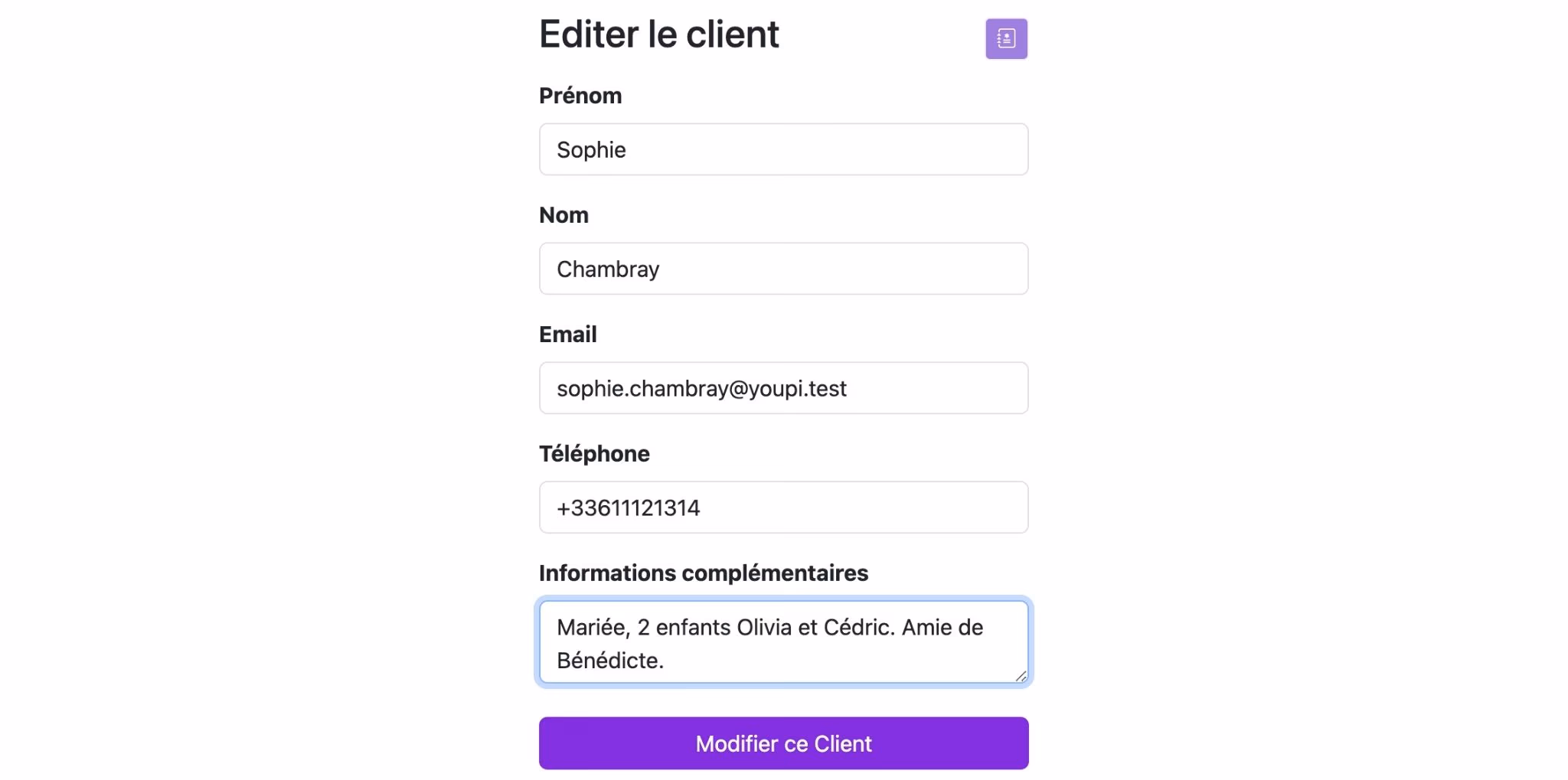 Noter quelques informations génériques sur un client