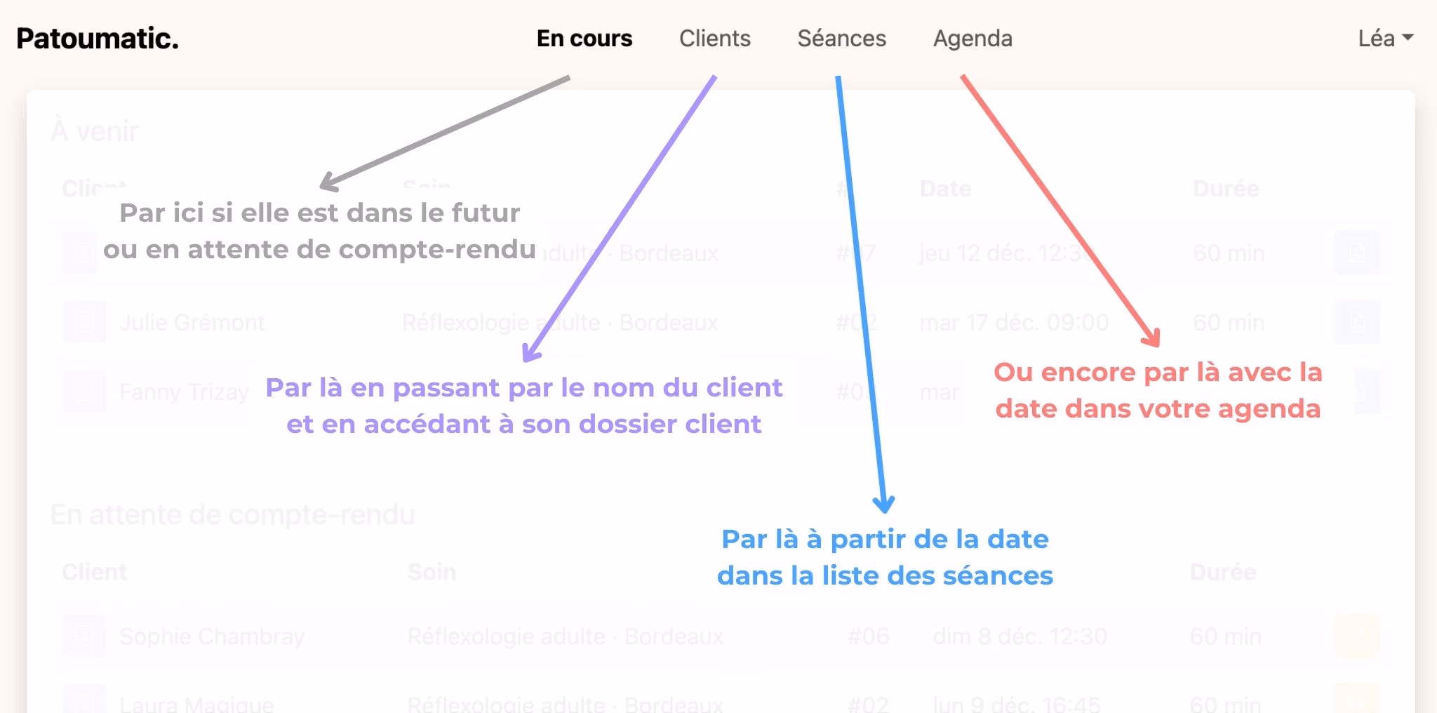 Retrouver une séance