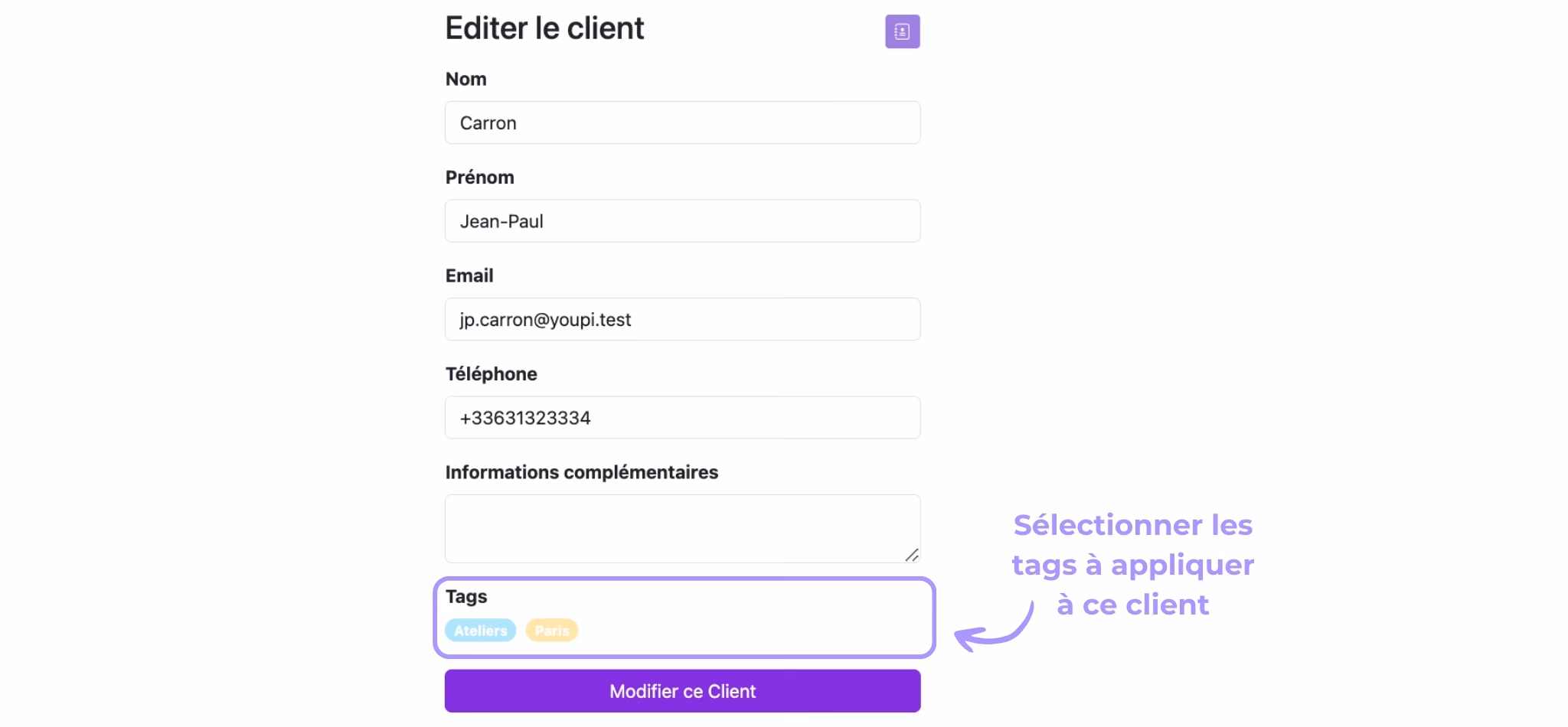 Utiliser les tags client, étape 2