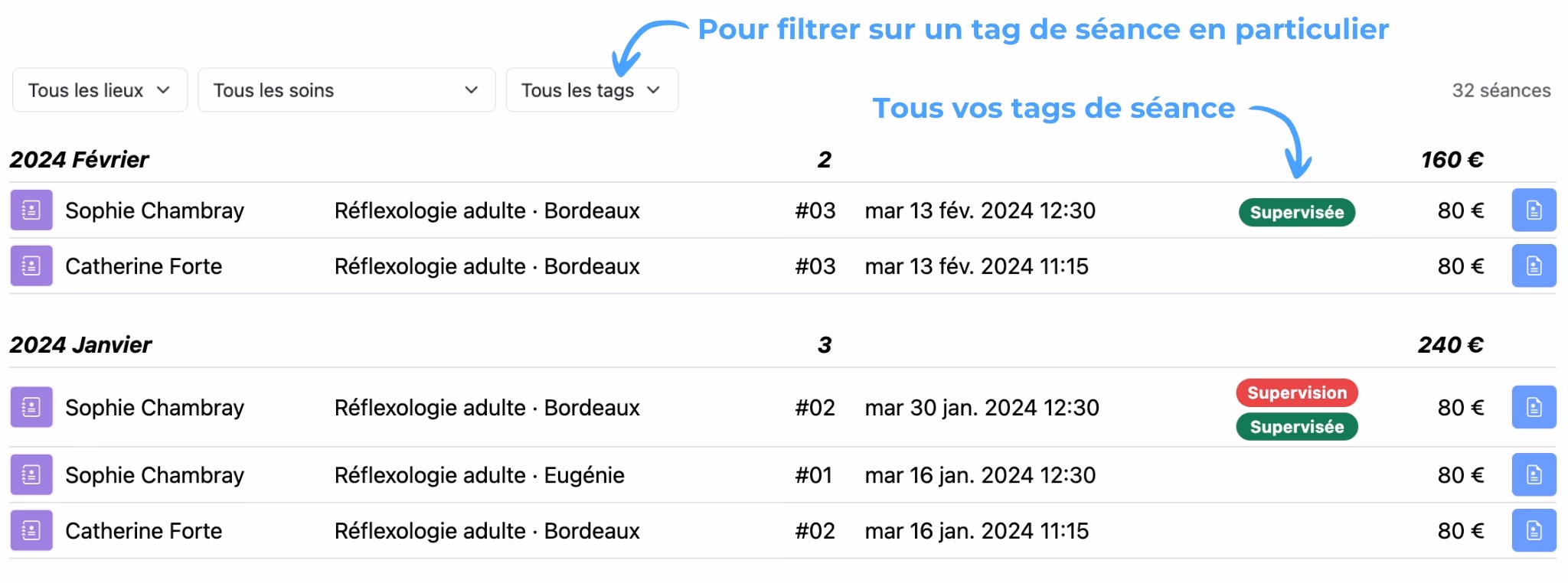 Utiliser les tags de séance, étape 3