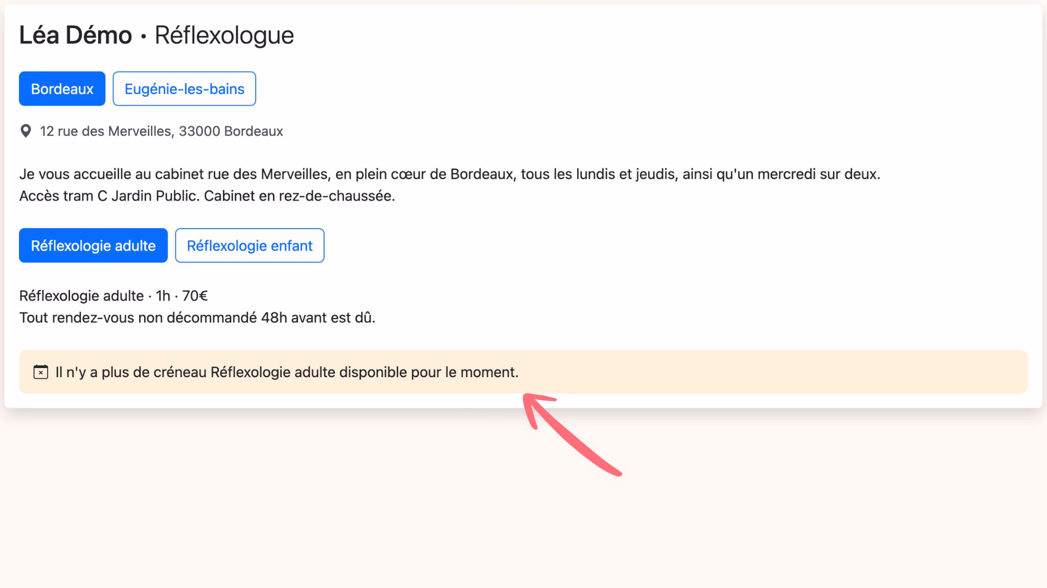 Les alertes de la page de réservation ressortent mieux