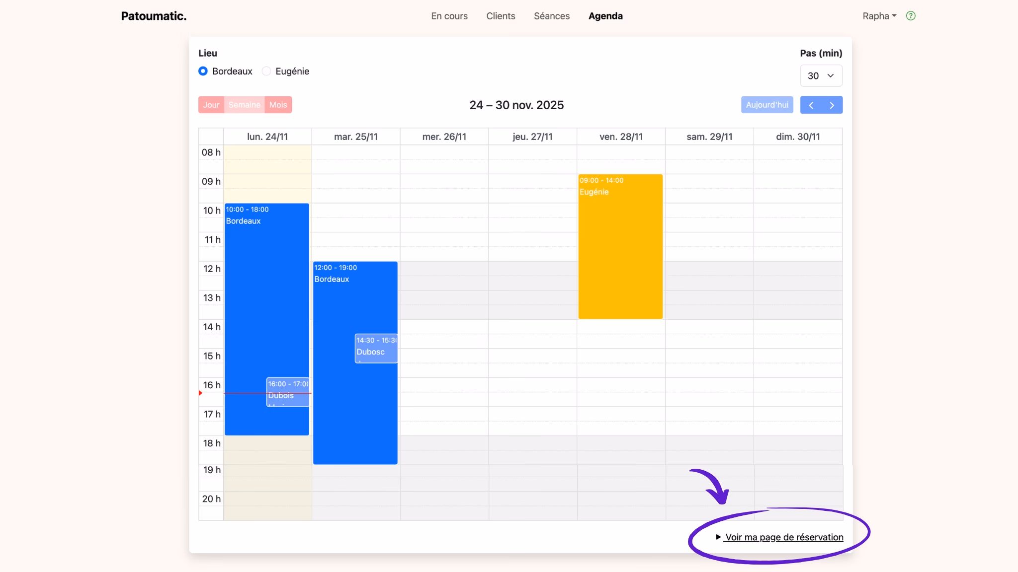 Lien direct de l'Agenda à votre page de réservation