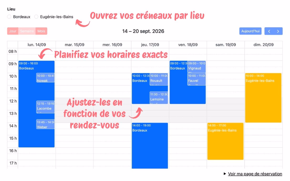L'agenda Patoumatic, avec les horaires d'ouverture et les rendez-vous de la semaine par lieu