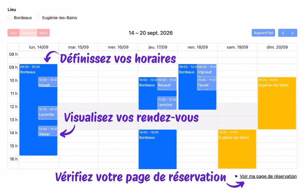 L'agenda Patoumatic, avec les horaires d'ouverture et les rendez-vous de la semaine